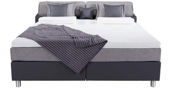 Boxspringbett mit Topper & Matratze H2 180x200cm Hampton - Anthrazit/Alufarben, KONVENTIONELL, Textil (180/200cm) - Luca Bessoni