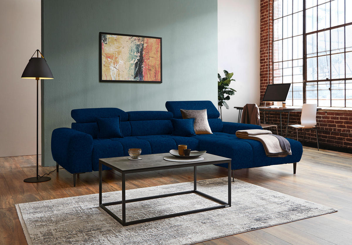 ECKSOFA in Samt, Webstoff Blau  - Blau/Schwarz, Design, Textil/Metall (270/177cm) - Welnova