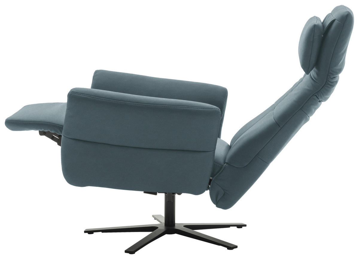 RELAXSESSEL Echtleder Relaxfunktion, Kopfteilverstellung, Nackenkissen    - Blaugrau/Schwarz, Design, Leder/Metall (81/118/82cm) - Schöner Wohnen