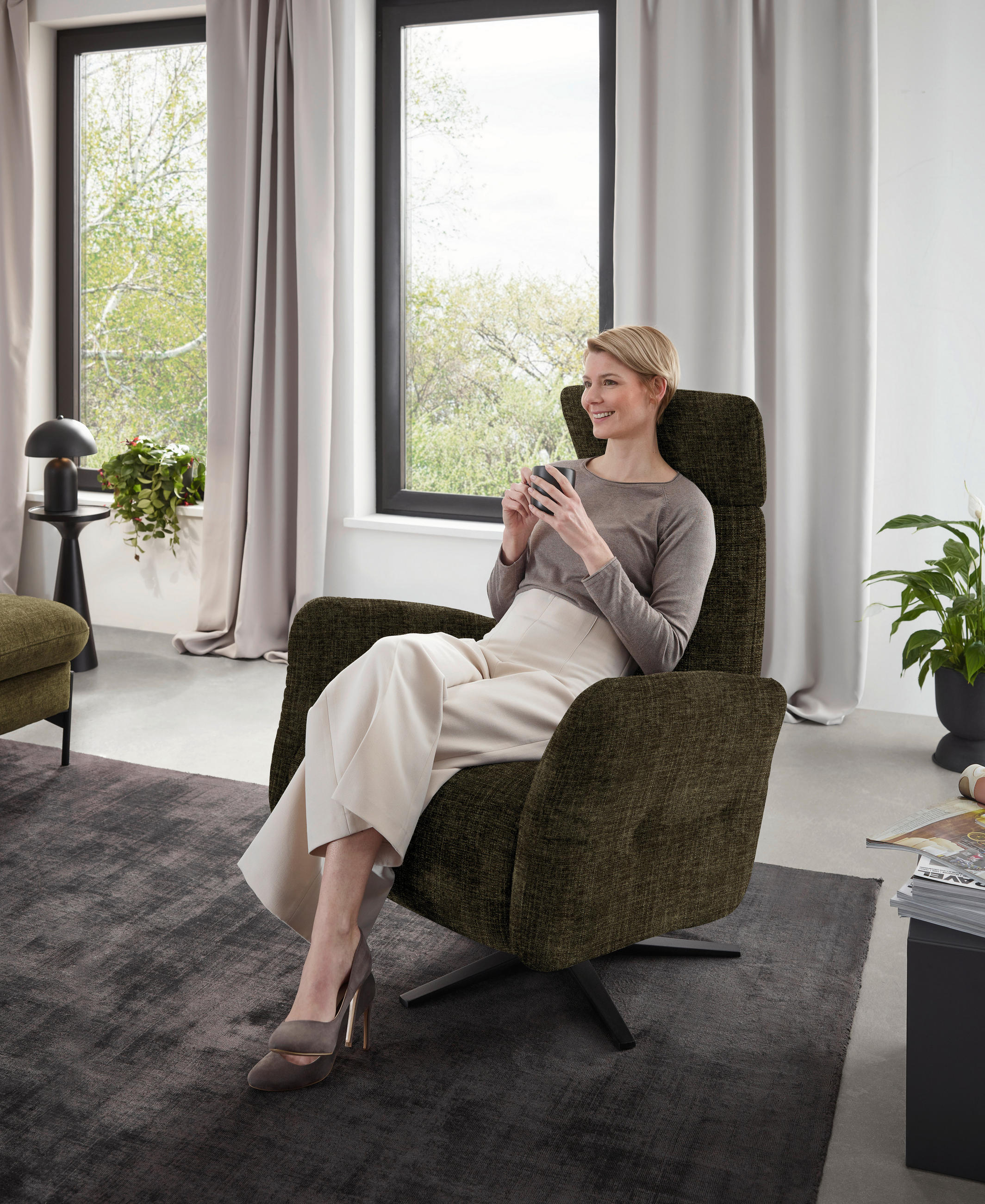 RELAXSESSEL in Textil Olivgrün  - Schwarz/Olivgrün, Design, Textil/Metall (78/113/90cm) - Dieter Knoll
