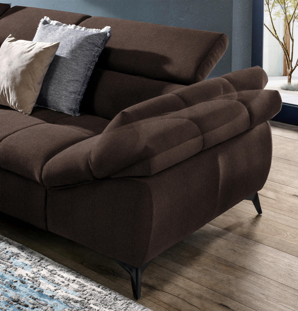 ECKSOFA in Mikrofaser Dunkelbraun  - Dunkelbraun/Schwarz, Design, Kunststoff/Textil (210/279cm) - Livetastic