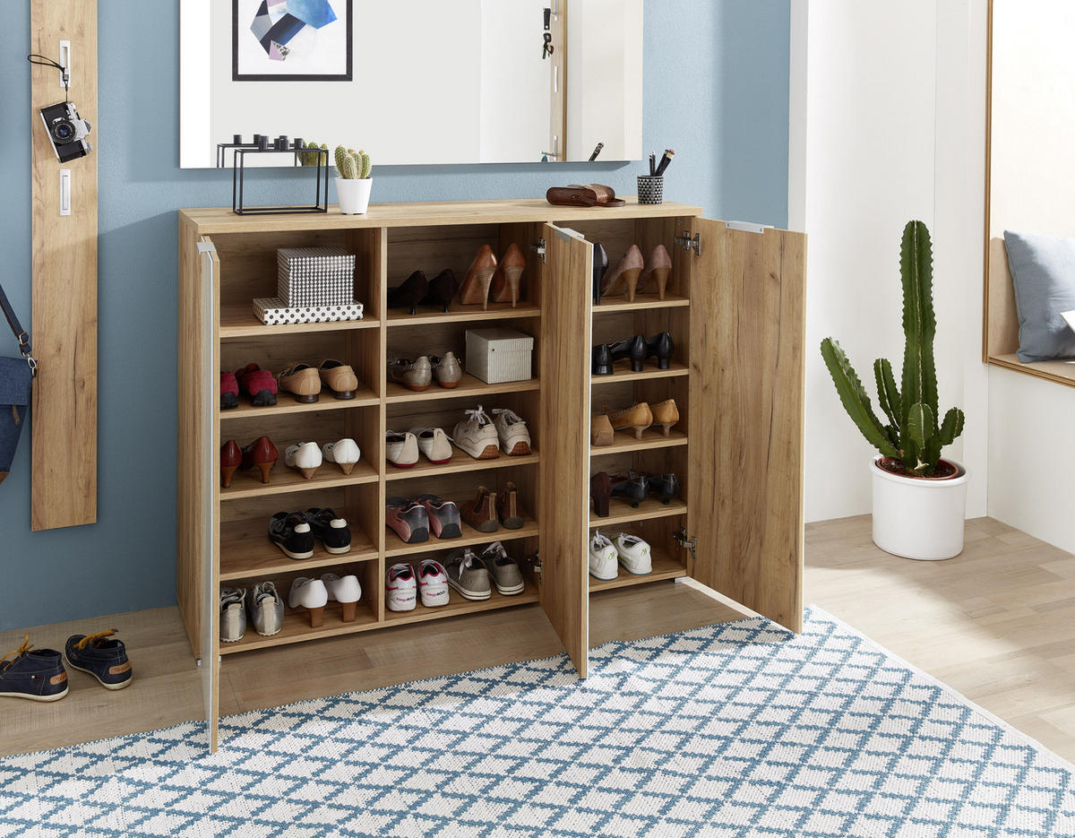 SCHUHSCHRANK GW-Telde  in 134/105/40 cm  - Weiss/Eichefarben, Konventionell, Glas/Holzwerkstoff (134/105/40cm)
