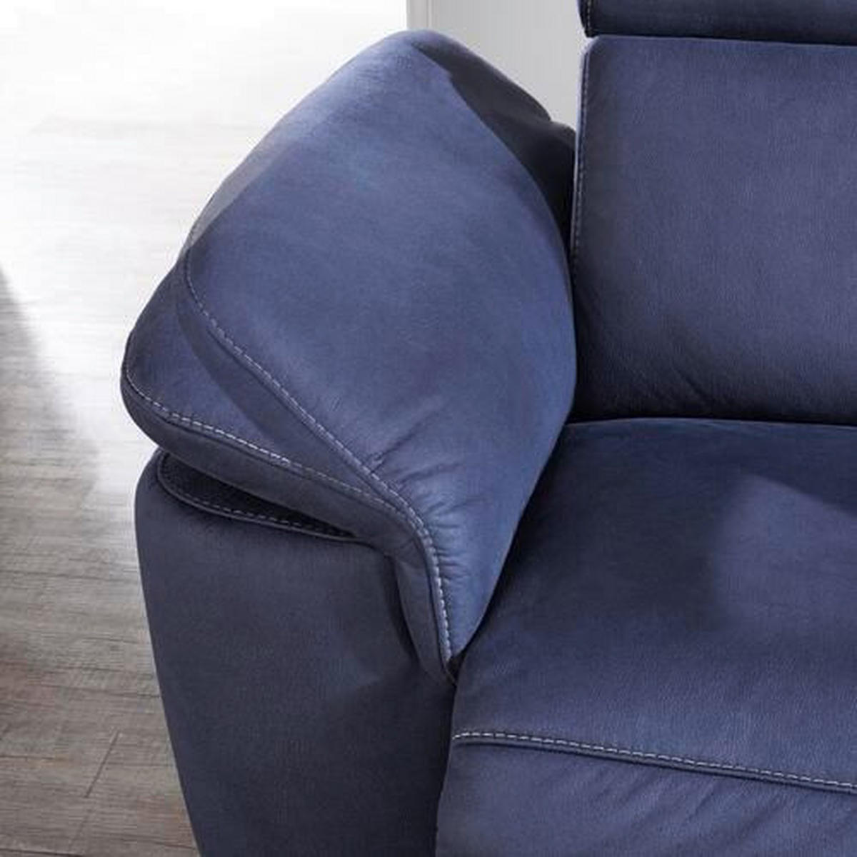 ECKSOFA Dunkelblau Flachgewebe, Mikrofaser  - Beige/Alufarben, Design, Textil/Metall (271/239cm) - Cantus