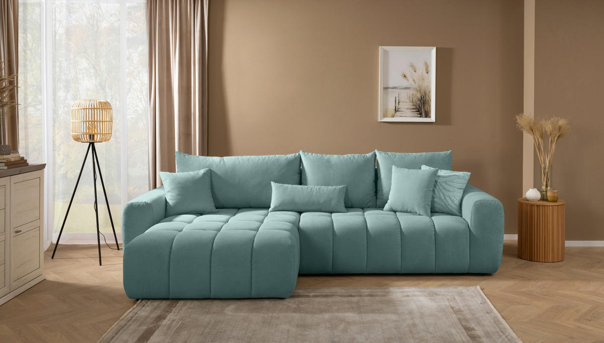 ECKSOFA Petrol Velours  - Petrol/Schwarz, KONVENTIONELL, Kunststoff/Textil (168/298cm) - Carryhome