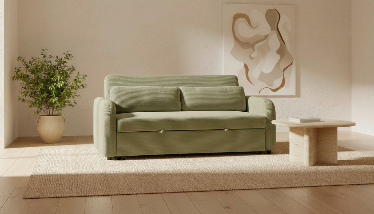 SCHLAFSOFA Cord Grün  - Schwarz/Grün, Design, Kunststoff/Textil (193/86/90cm) - MID.YOU