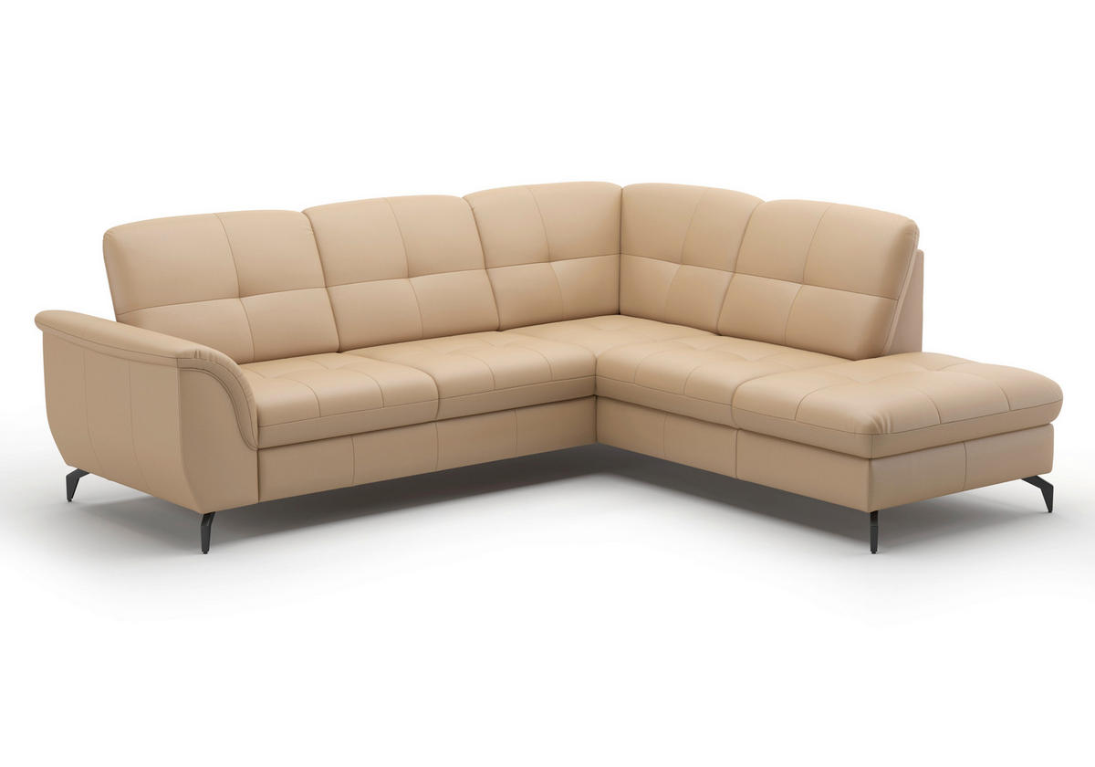 ECKSOFA in Vliesstoff Kombination Echtleder/Stoff Cappuccino  244/212 cm  - Schwarz/Cappuccino, MODERN, Leder/Textil (244/212cm) - Sit & More