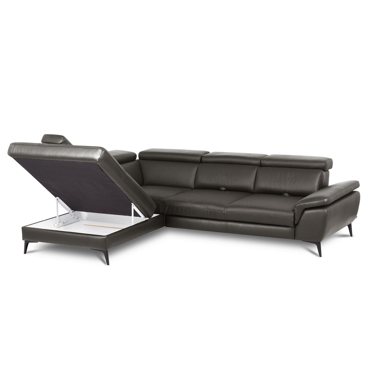 ECKSOFA Dunkelbraun Echtleder Lederlook Bettkasten, Schlaffunktion, Rücken echt, Armteilverstellung, Kopfteilverstellung, Sitztiefenverstellung  - Dunkelbraun/Schwarz, Design, Leder/Textil (220/274cm) - Livetastic