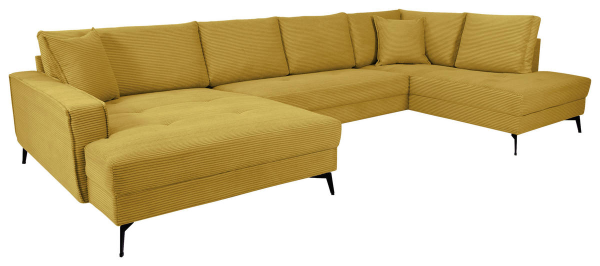 WOHNLANDSCHAFT ZERO Senfgelb Cord  - Senfgelb/Schwarz, Trend, Textil/Metall (173/362/195cm) - Livetastic