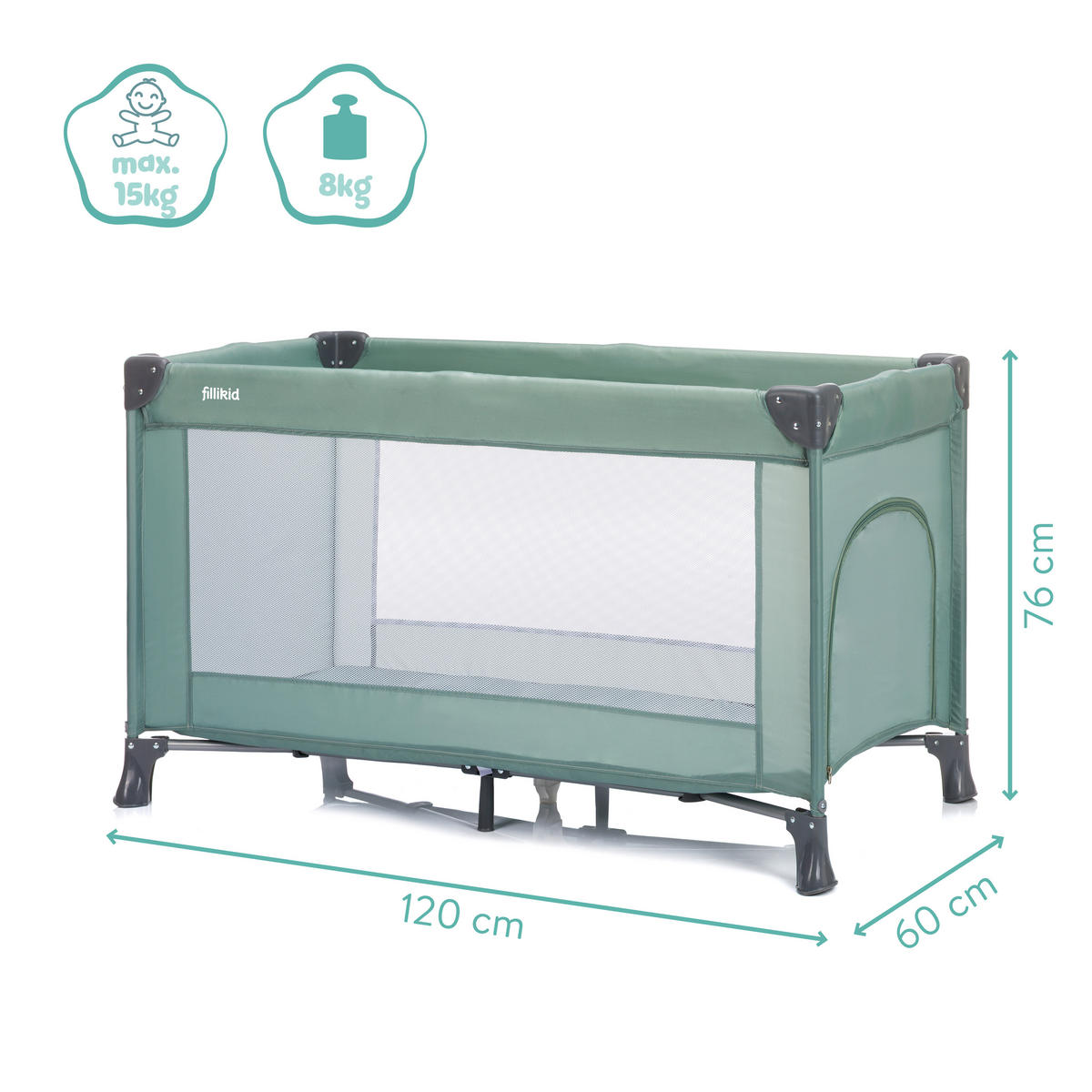 REISEBETT Türkis  - Türkis, Basics, Textil/Metall (120/60/76cm) - Fillikid