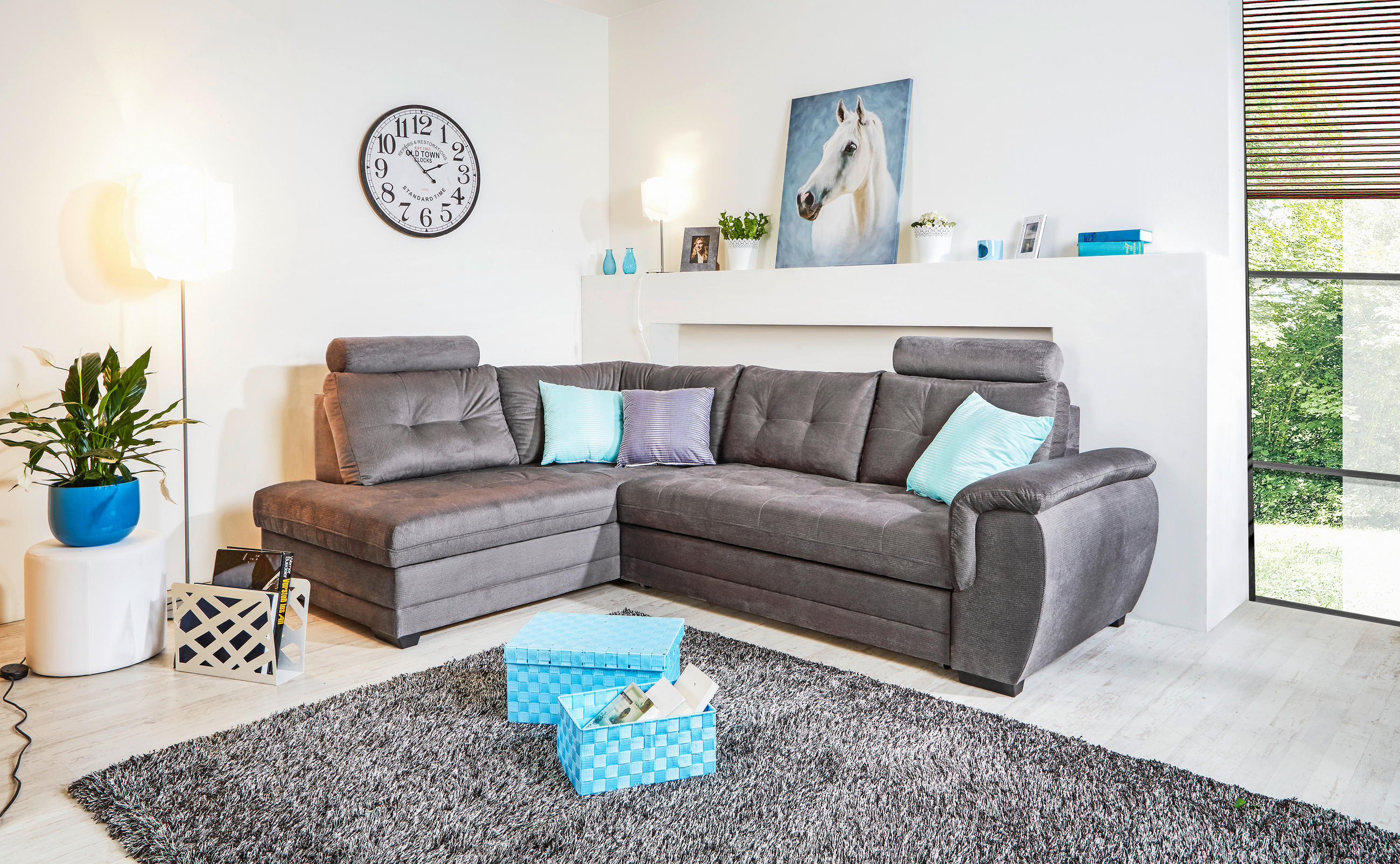 ECKSOFA in Webstoff Dunkelgrau  - Dunkelgrau/Dunkelbraun, Konventionell, Kunststoff/Textil (183/251cm) - Livetastic