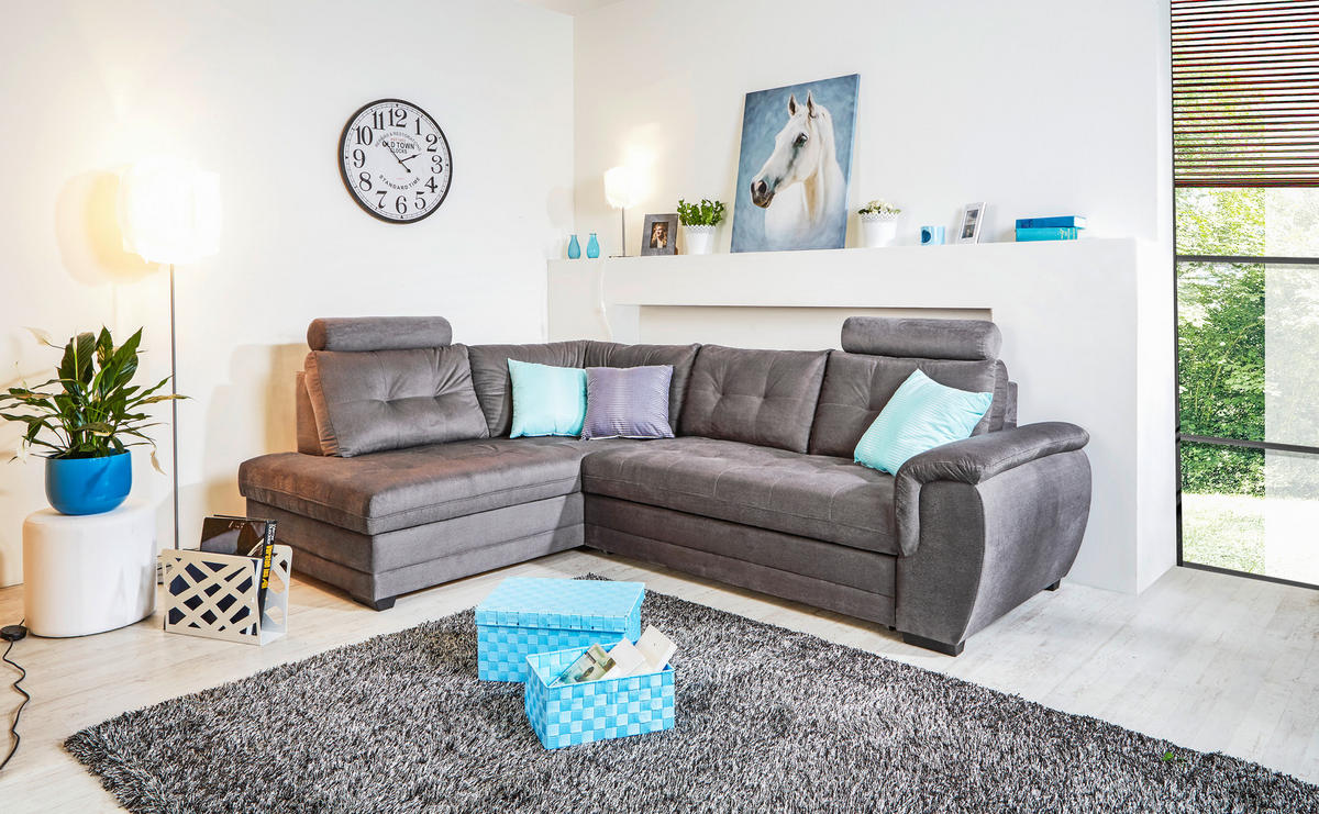 ECKSOFA in Webstoff Dunkelgrau  - Dunkelgrau/Dunkelbraun, Konventionell, Kunststoff/Textil (183/251cm) - Livetastic