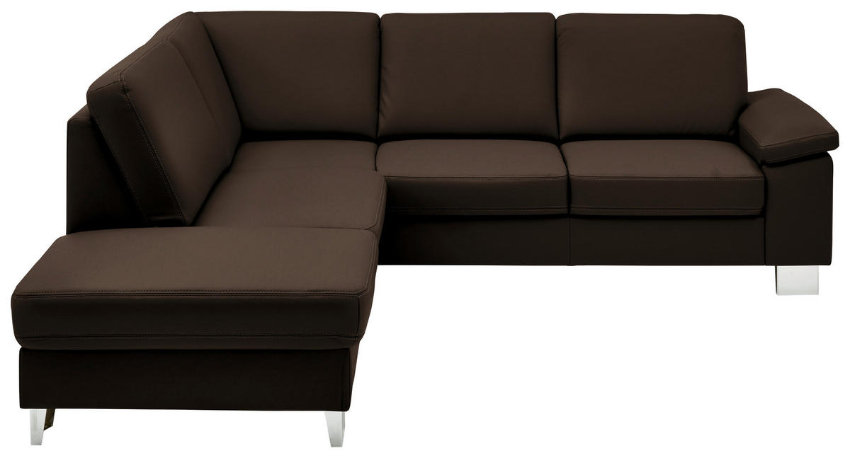 ECKSOFA  in Echtleder Dunkelbraun  235/248 cm  - Dunkelbraun/Alufarben, Design, Leder/Metall (235/248cm) - Beldomo Premium