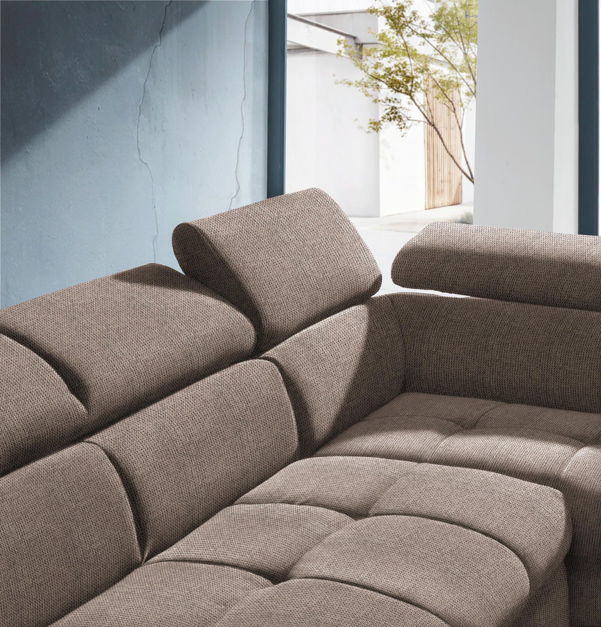 ECKSOFA in Mikrofaser Taupe  - Taupe/Schwarz, Design, Kunststoff/Textil (279/210cm) - Livetastic