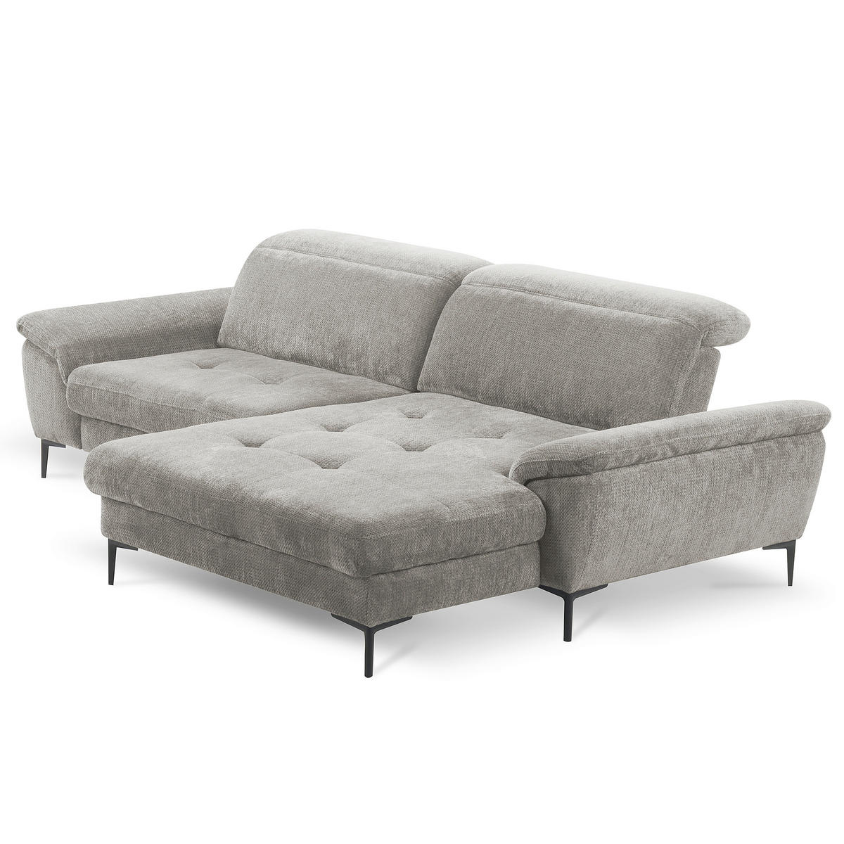 ECKSOFA PRADO Greige Webstoff Bettkasten, Kopfteilverstellung, Sitztiefenverstellung  - Greige/Schwarz, Design, Textil/Metall (268/195cm) - Livetastic