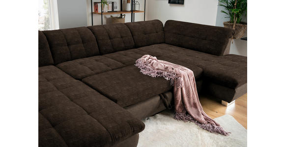 WOHNLANDSCHAFT  in Mikrofaser Braun  - Chromfarben/Braun, Design, Kunststoff/Textil (204/350/211cm) - Xora