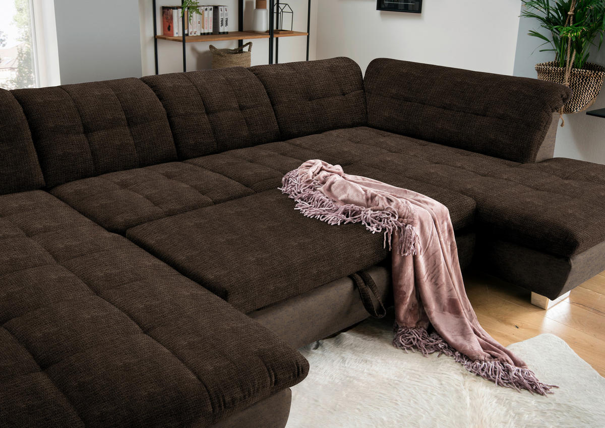 WOHNLANDSCHAFT in Mikrofaser Braun  - Chromfarben/Braun, Design, Kunststoff/Textil (204/350/211cm) - Xora