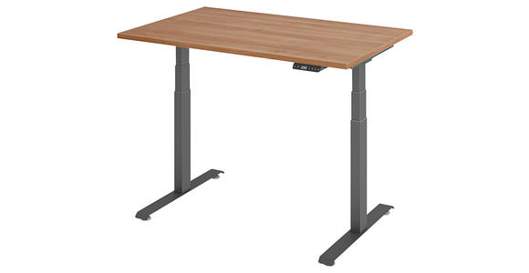 SCHREIBTISCH 120/80/64,5-129,5 cm Graphitfarben, Nussbaumfarben höhenverstellbar  - Nussbaumfarben/Graphitfarben, KONVENTIONELL, Holzwerkstoff/Metall (120/80/64,5-129,5cm) - Venda