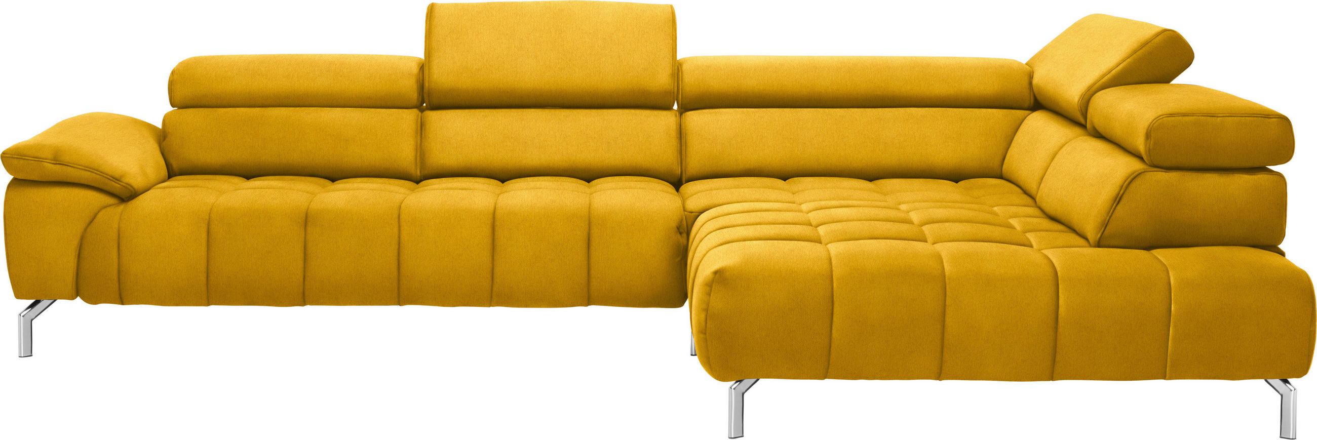ECKSOFA Chenille Gelb, Currygelb  - Chromfarben/Currygelb, Design, Textil/Metall (323/222cm) - Beldomo Style