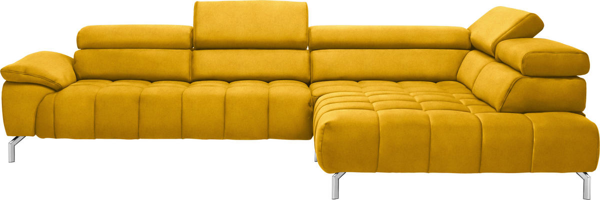 ECKSOFA Chenille Gelb, Currygelb  - Chromfarben/Currygelb, Design, Textil/Metall (323/222cm) - Beldomo Style