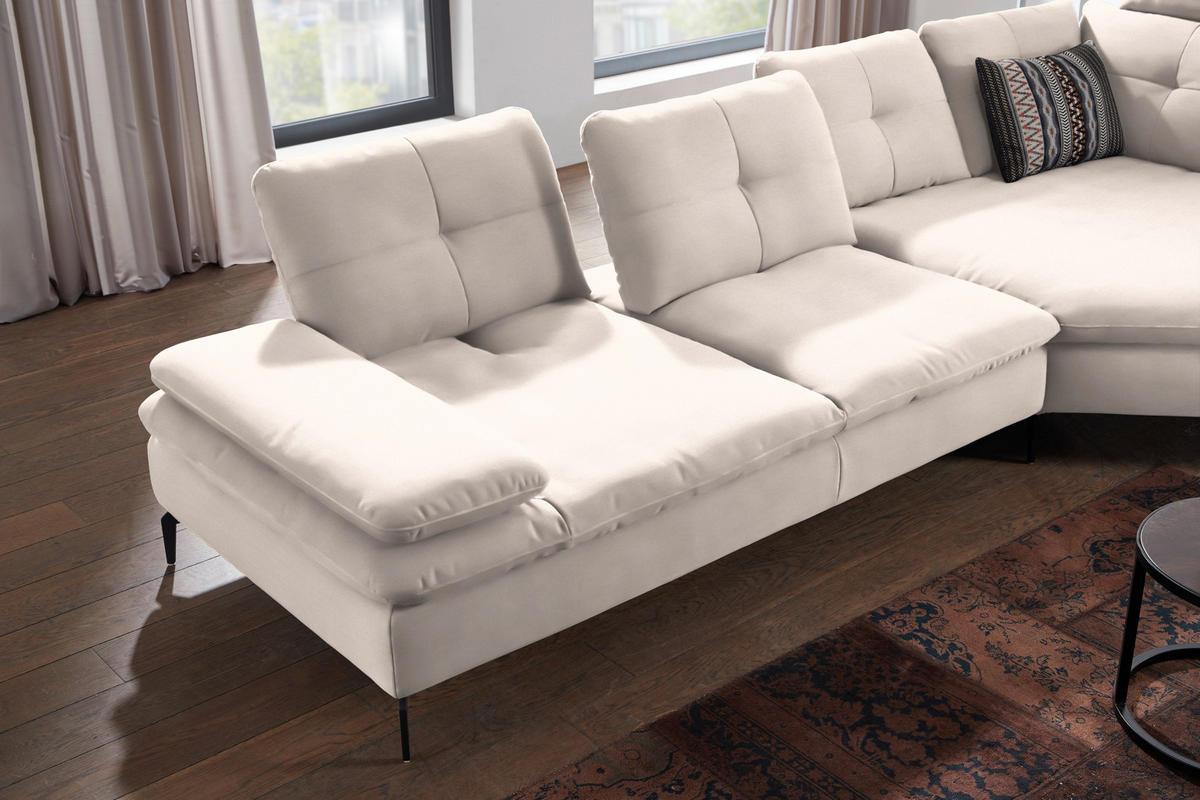 ECKSOFA in Flachgewebe Creme  - Creme/Schwarz, Design, Textil/Metall (344/157cm) - Chilliano