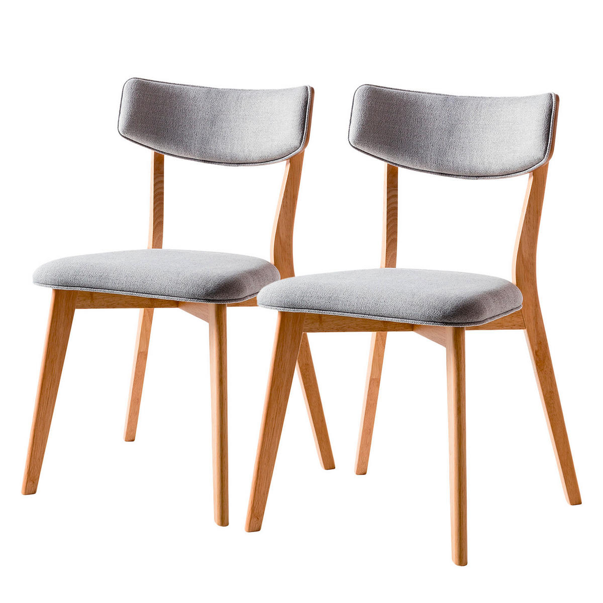 STUHL Flachgewebe Naturfarben, Hellgrau Kautschukholz massiv  - Hellgrau/Naturfarben, MODERN, Holz/Textil (49.5/80/49.5cm) - home24