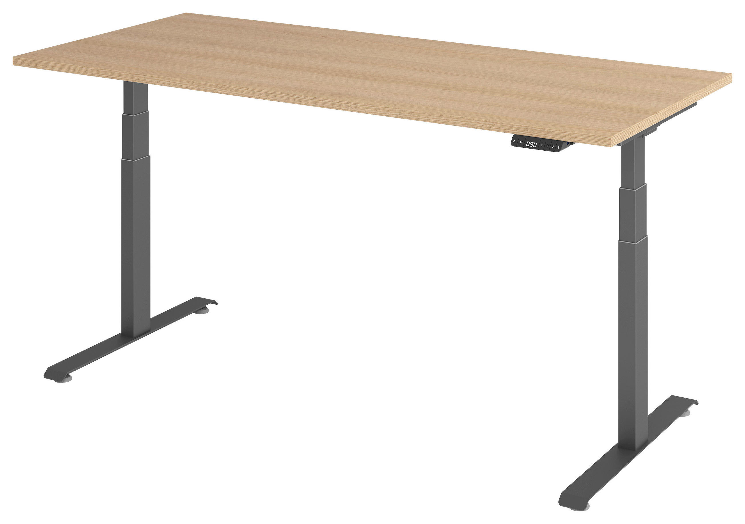 SCHREIBTISCH 180/80/64,5-129,5 cm Graphitfarben, Eichefarben elektrisch höhenverstellbar  - Eichefarben/Graphitfarben, KONVENTIONELL, Holzwerkstoff/Metall (180/80/64,5-129,5cm) - Venda