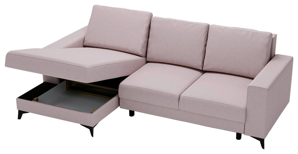 ECKSOFA in Flachgewebe Rosa  - Schwarz/Rosa, Design, Textil/Metall (156/244cm) - Livetastic