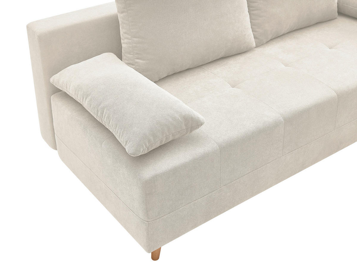 SCHLAFSOFA LUMOS Samt Creme  inkl. Rückenkissen, Armlehnenkissen, Schlaffunktion, Rücken echt, Stauraum  - Creme/Naturfarben, Design, Textil (206/96/96cm) - P & B