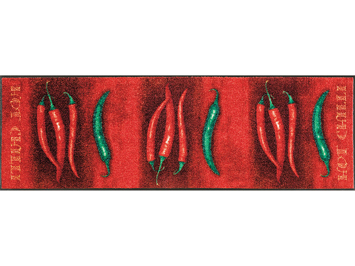 KÜCHENLÄUFER 60/180 cm Hot Chilli Rot, Grau, Grün  - Rot/Grau, KONVENTIONELL, Kunststoff/Textil (60/180cm) - wash+dry