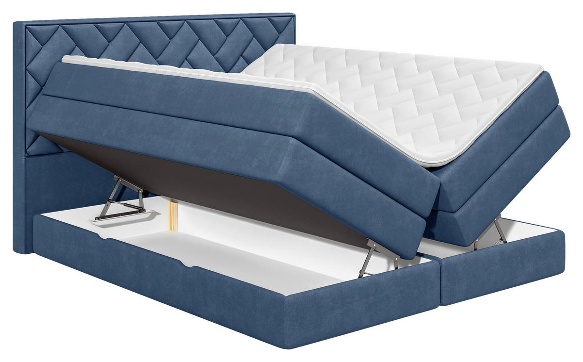 BOXSPRINGBETT 180/200 cm  in Dunkelblau  - Schwarz/Dunkelblau, Modern, Holzwerkstoff/Kunststoff (180/200cm) - MID.YOU