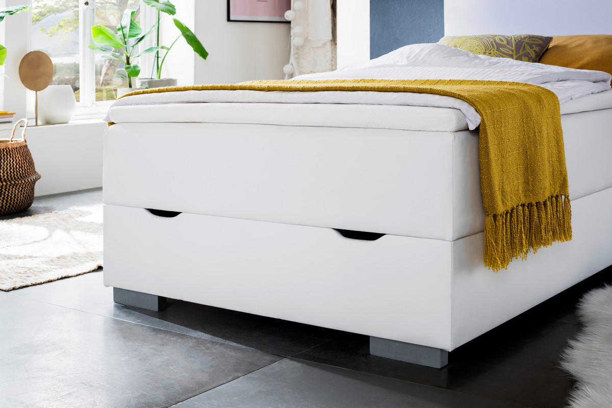 BOXBETT 140/200 cm  in Weiß  - Edelstahlfarben/Weiß, MODERN, Kunststoff/Textil (140/200cm) - Livetastic