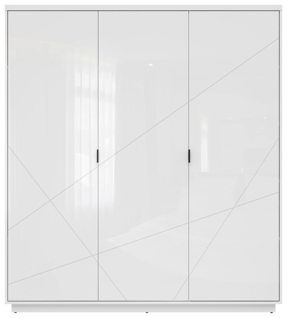 DREHTÜRENSCHRANK 180/200,5/56,5 cm 3-türig Weiß, Weiß Hochglanz  - Weiß Hochglanz/Schwarz, MODERN, Holzwerkstoff/Metall (180/200,5/56,5cm) - MID.YOU