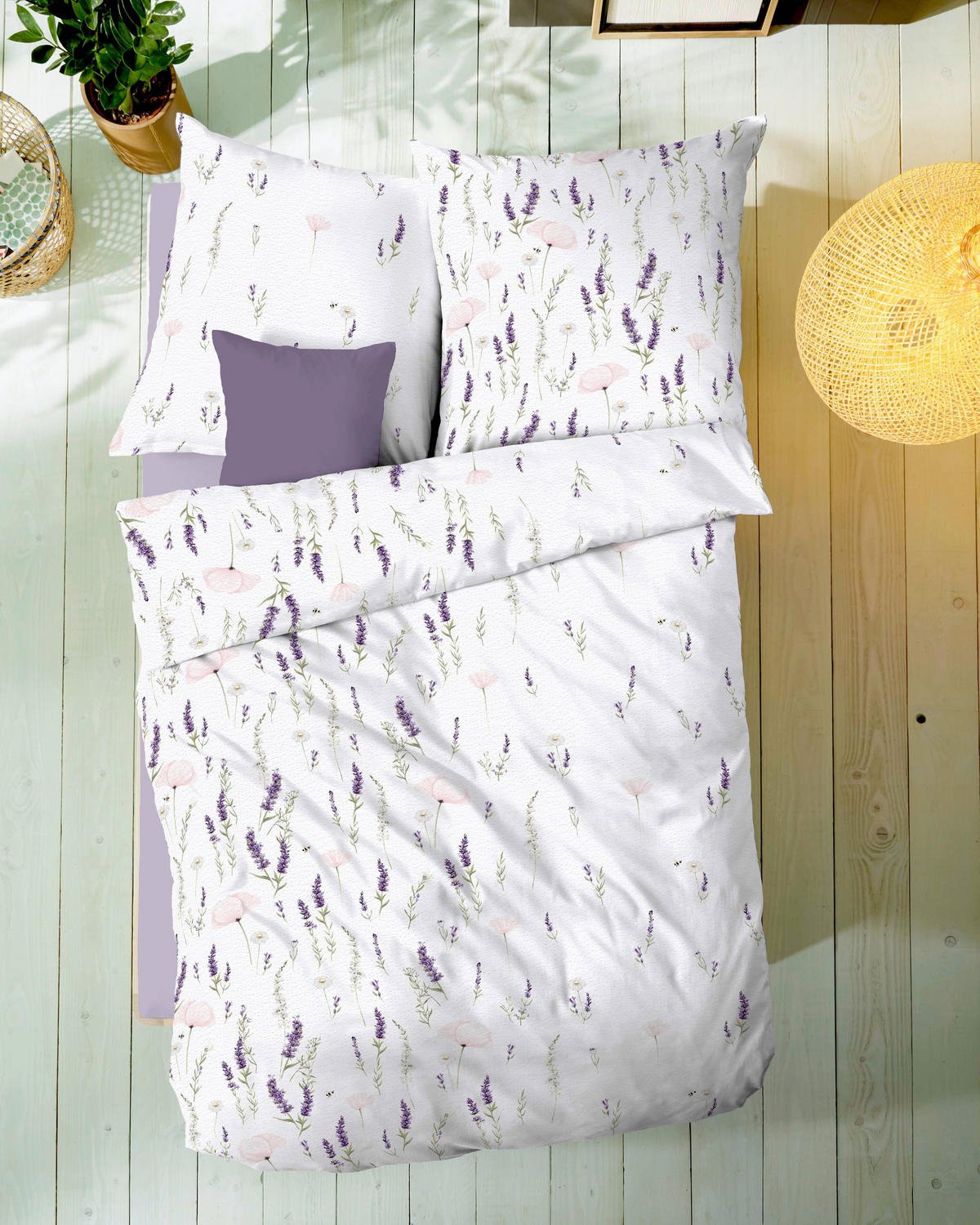 POSTELJNINA Provence 140/200 cm mečkanka lila  - lila, Konvencionalno, tekstil (140/200cm) - Kaeppel