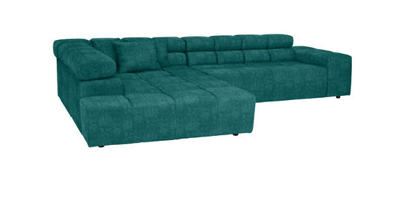 ECKSOFA  in Velours Petrol  213/317 cm  - Petrol/Schwarz, Design, Kunststoff/Textil (213/317cm) - Hom`in