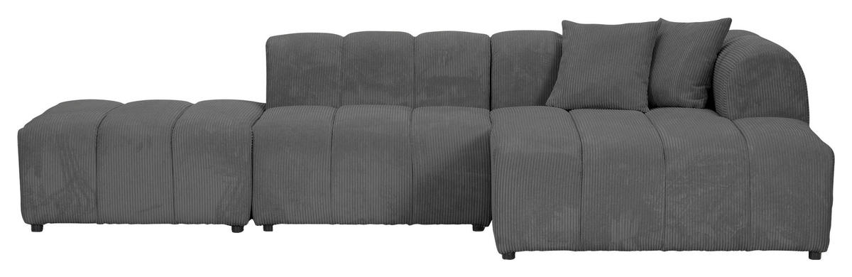 ECKSOFA Dunkelgrau Cord Zierkissen, Rücken echt  - Dunkelgrau/Schwarz, KONVENTIONELL, Kunststoff/Textil (313/162cm) - Carryhome