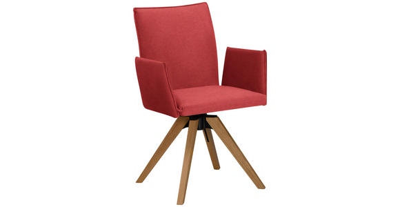 ARMLEHNSTUHL  Stoffauswahl, Typenauswahl, Sitzfläche 360° drehbar, automatische Rückholfunktion Lederlook  - Eichefarben/Rot, KONVENTIONELL, Holz/Textil (64/91/61cm) - Moderano