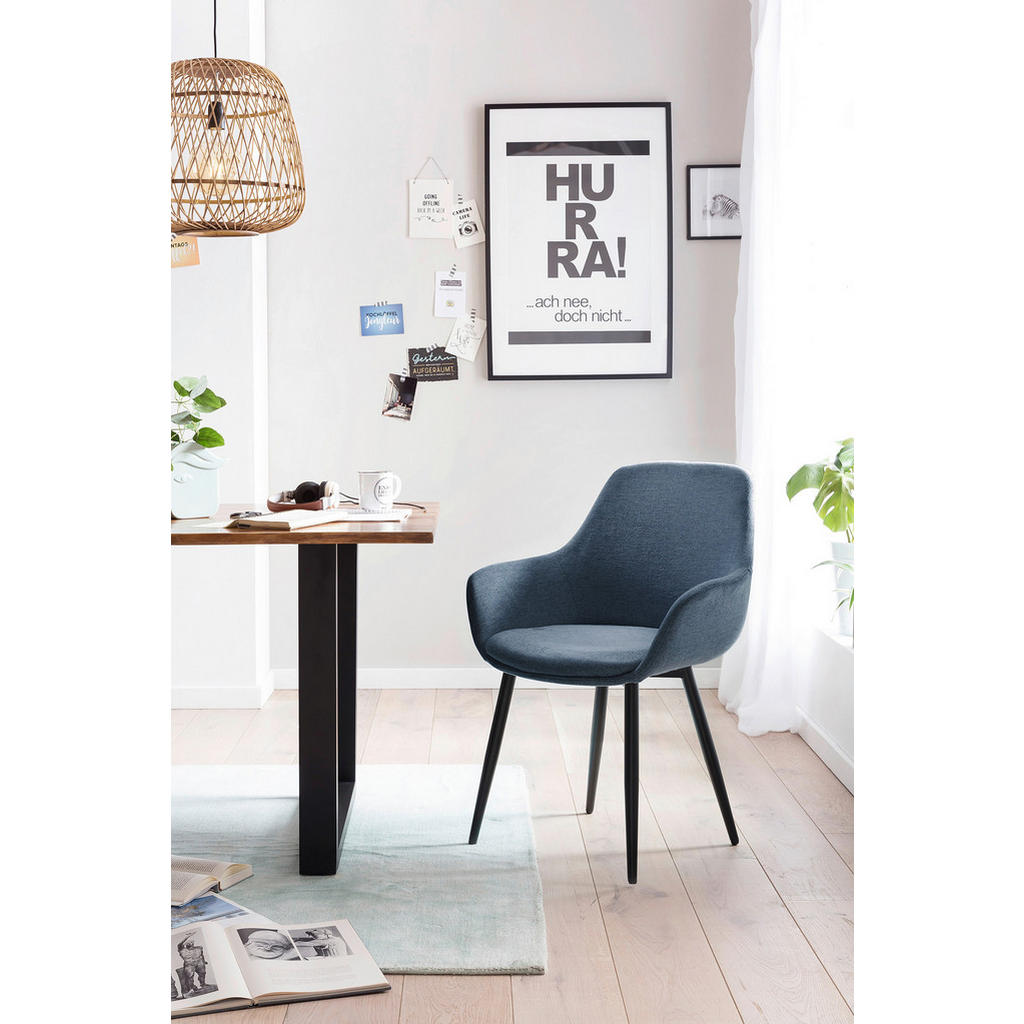 Thumbnail - Livetastic Tischgruppe, Dunkelblau, Cognac, Holz, Metall, Textil, Akazie, massiv, rechteckig, konisch, 90x77x180 cm, Ess...