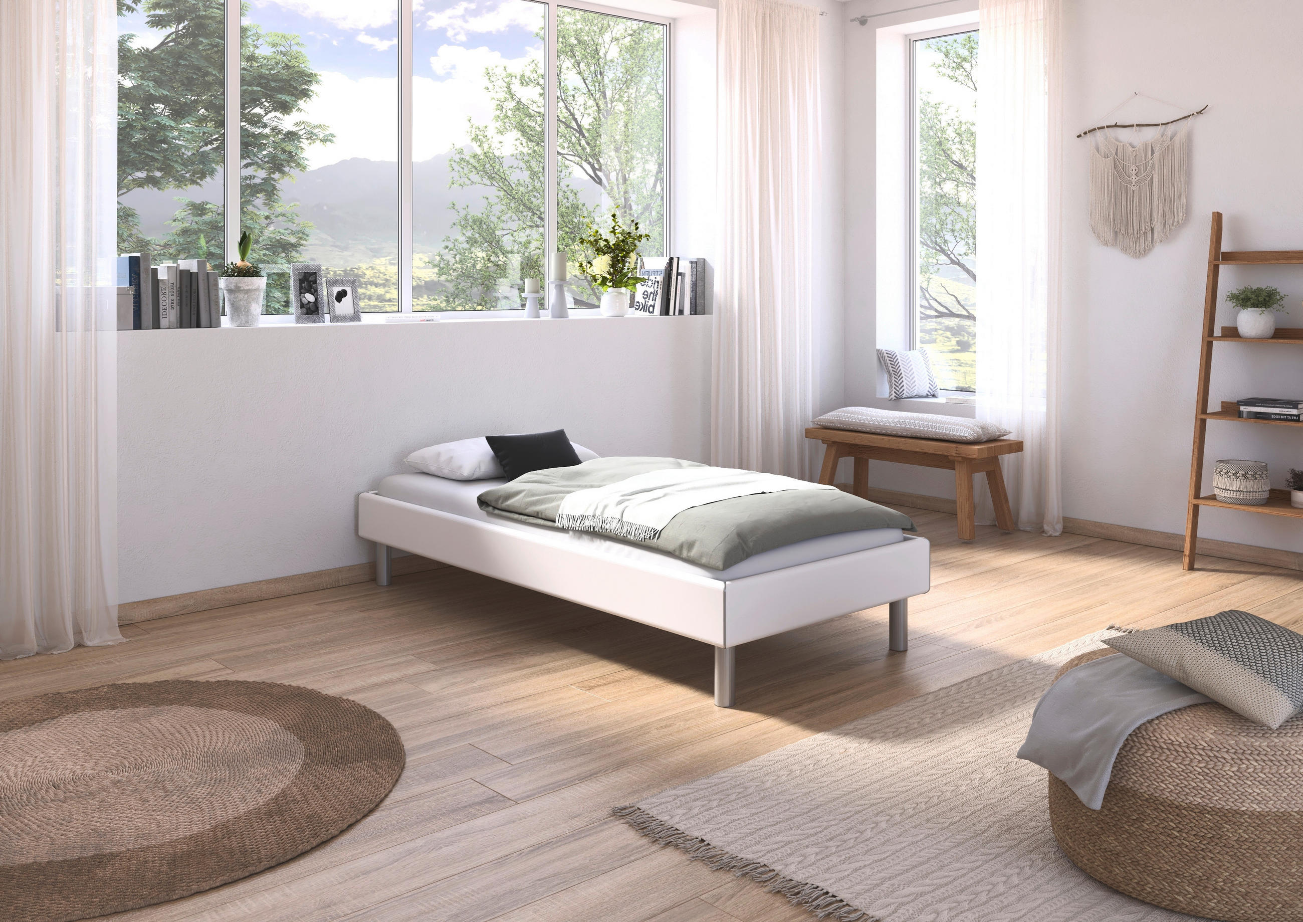 BETT 90/200 cm  in Weiß  - Alufarben/Weiß, Design, Metall (90/200cm) - Carryhome