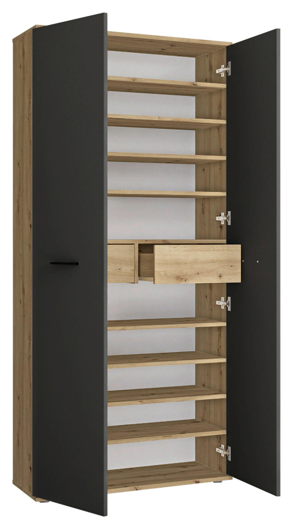 SCHUHSCHRANK Anthrazit, Eiche Artisan  - Anthrazit/Silberfarben, Basics, Holzwerkstoff/Kunststoff (90/195/35cm) - Xora