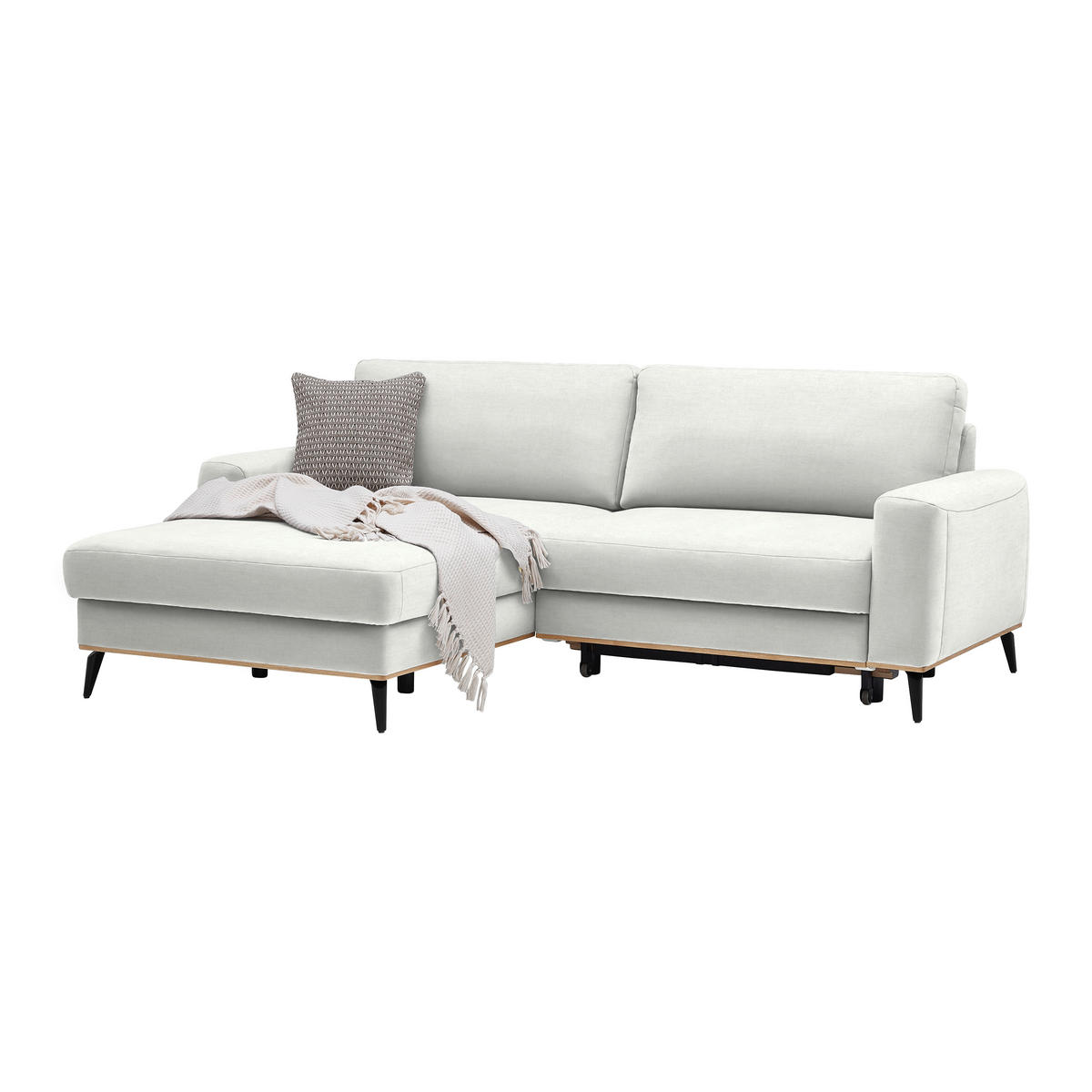ECKSOFA Chenille Creme  - Creme/Schwarz, Konventionell, Holz/Textil (167/87/234cm) - MID.YOU