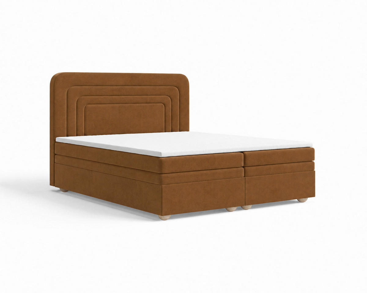 BOXBETT 160/200 cm,  in Terracotta, gepolstertes Kopfteil, Bettkasten, Topper, H2 + H3 = mittel + fest  - Terracotta/Bronzefarben, MODERN, Holz/Kunststoff (160/200cm) - Livetastic
