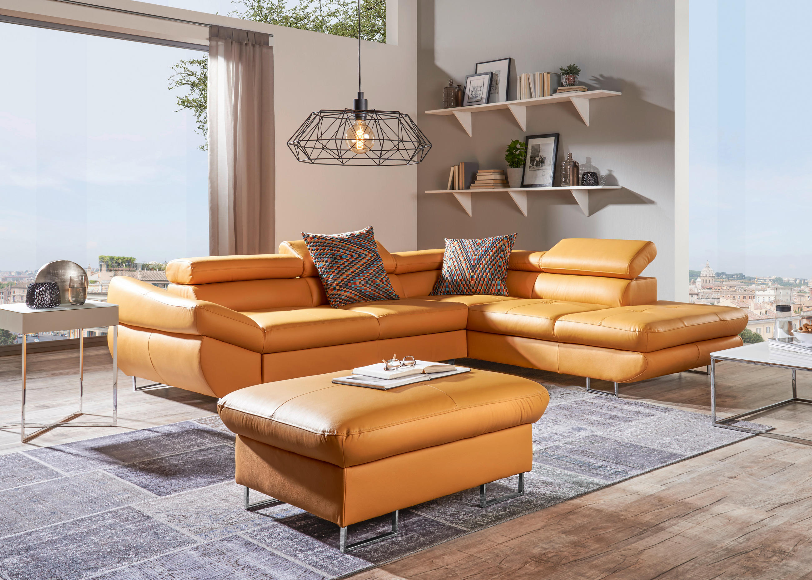 ECKSOFA Schwarz Echtleder  - Silberfarben/Schwarz, Design, Leder/Metall (270/220cm) - Novel
