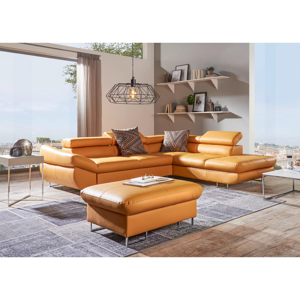 Thumbnail - Novel Ecksofa, Schwarz, Leder, Echtleder, 5-Sitzer, Ottomane rechts, L-Form, 270x220 cm, Lederauswahl, Hocker erhältlich...