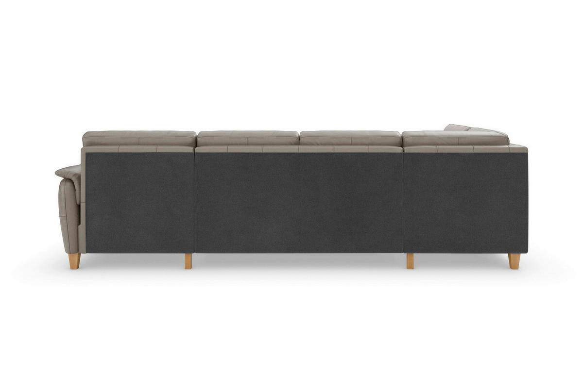 WOHNLANDSCHAFT PALMERA E Grau Echtleder  - Eichefarben/Grau, Basics, Leder/Holz (212/308/163cm) - Sit & More