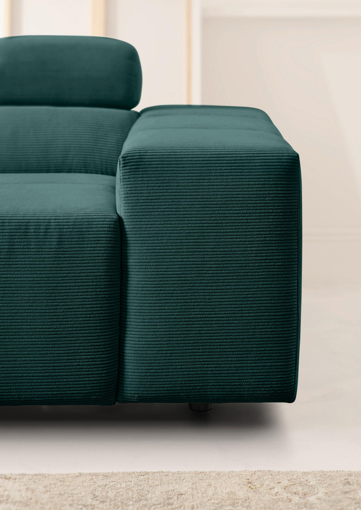 ECKSOFA in Feincord Dunkelgrün  - Dunkelgrün/Schwarz, Design, Kunststoff/Textil (215/319cm) - Hom`in