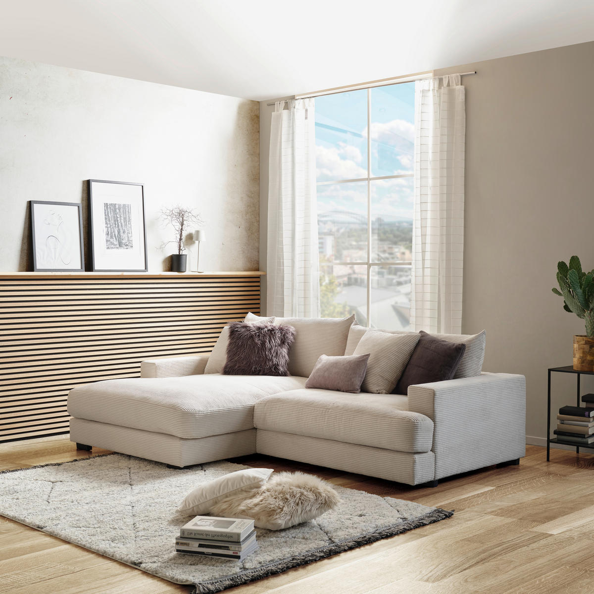 ECKSOFA Beige Cord  - Beige/Schwarz, MODERN, Textil (180/265cm) - P & B