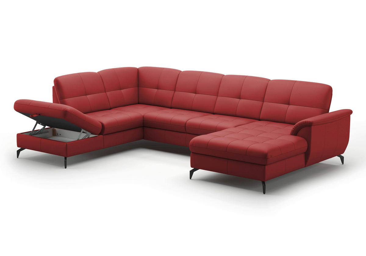 WOHNLANDSCHAFT Rot Echtleder  - Rot/Schwarz, MODERN, Leder/Metall (212/319/164cm) - Sit & More