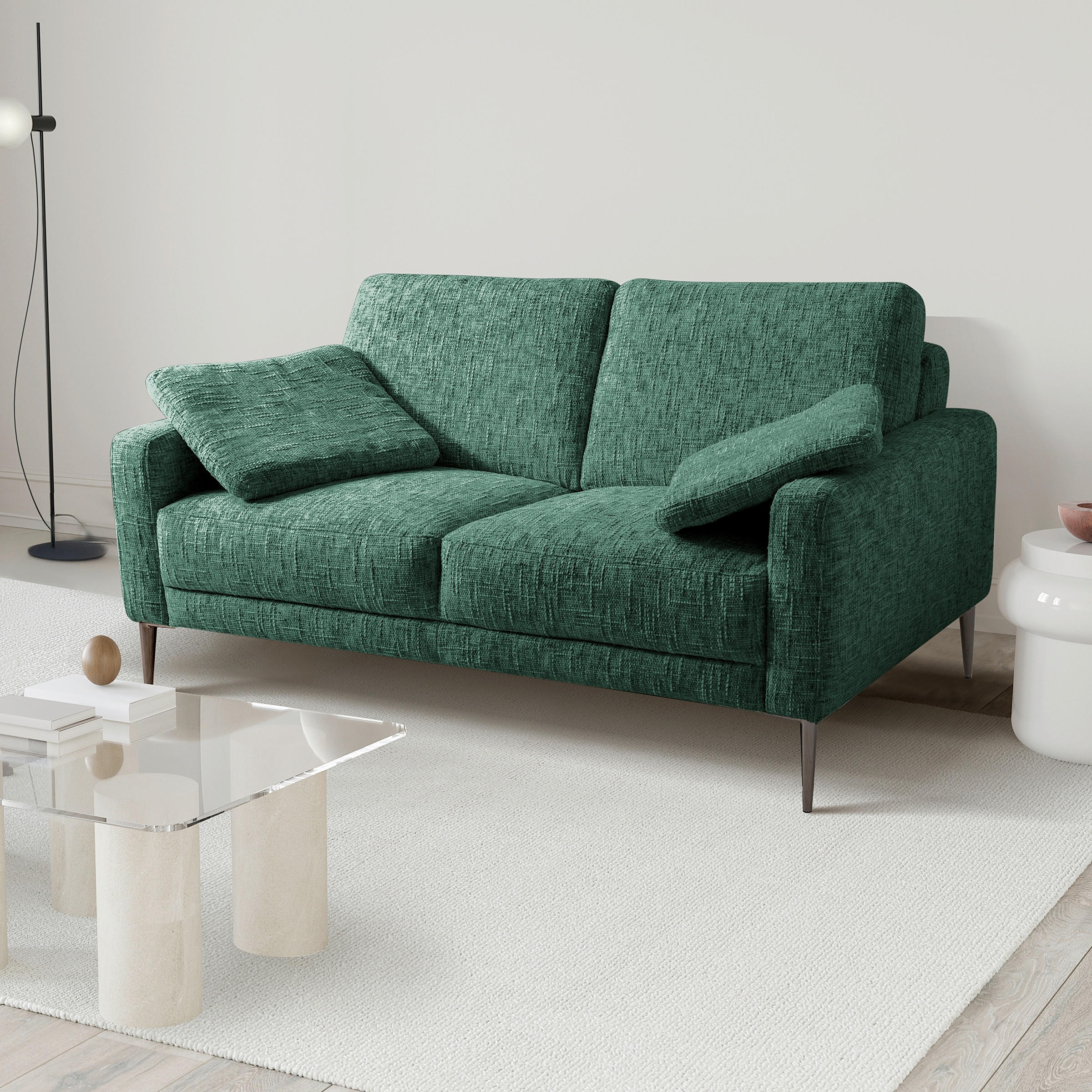 2-SITZER-SOFA SPRING in Webstoff Blau, Gelb, Rot, Weiß Modern  - Blau/Gelb, Design, Textil/Metall (157/85/92cm) - Livetastic