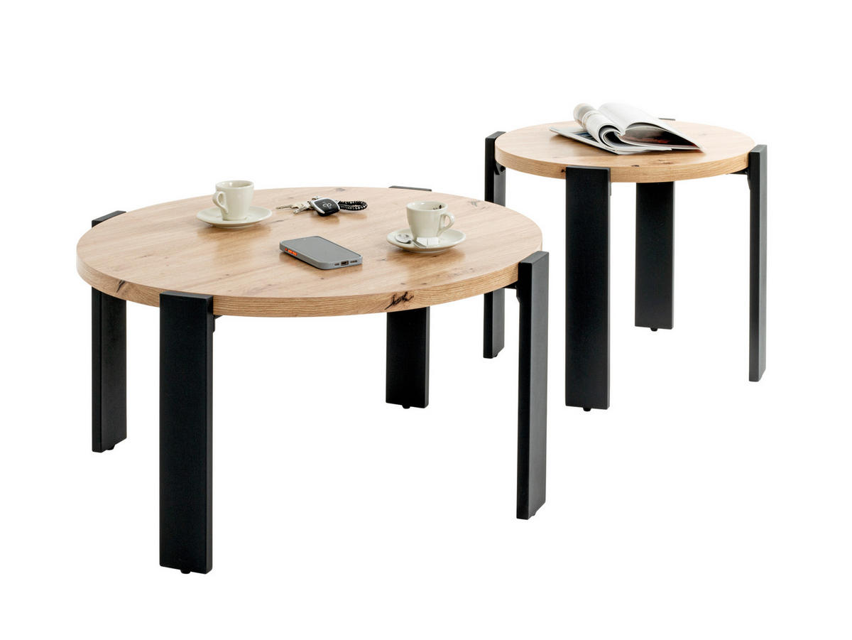 BEISTELLTISCH 50/50/46 cm Eichefarben rund  - Eichefarben/Schwarz, Trend, Holzwerkstoff/Metall (50/50/46cm)