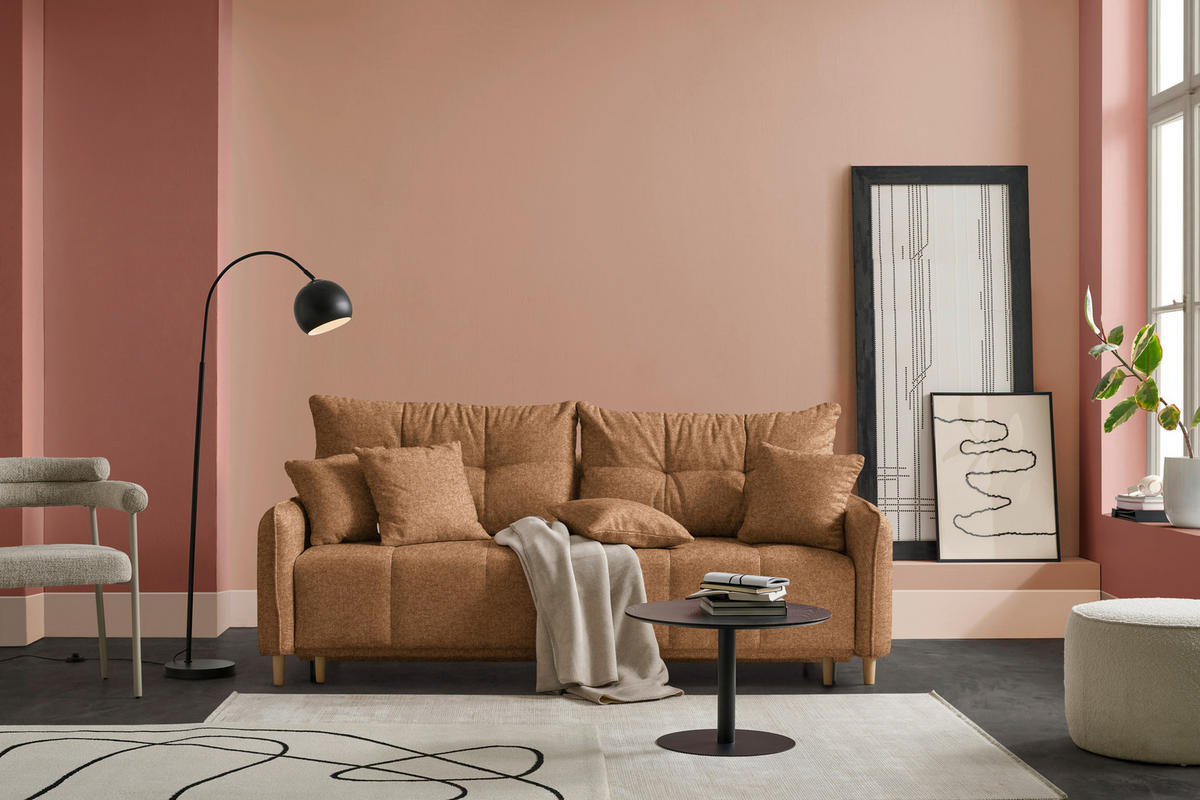 SCHLAFSOFA Chenille Cognac  - Cognac/Buchefarben, Design, Holz/Textil (217/97/101cm) - Carryhome